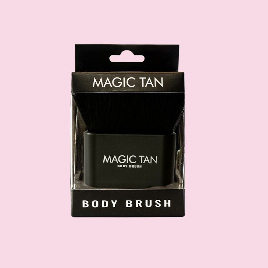Magic Tan Body Brush single pack in retail packaging with soft velvet bristles for blending tanning products
