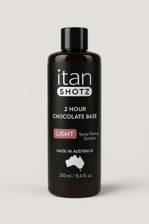 iTan Shotz Light 250ml 2 Hour Chocolate Base spray tanning solution bottle