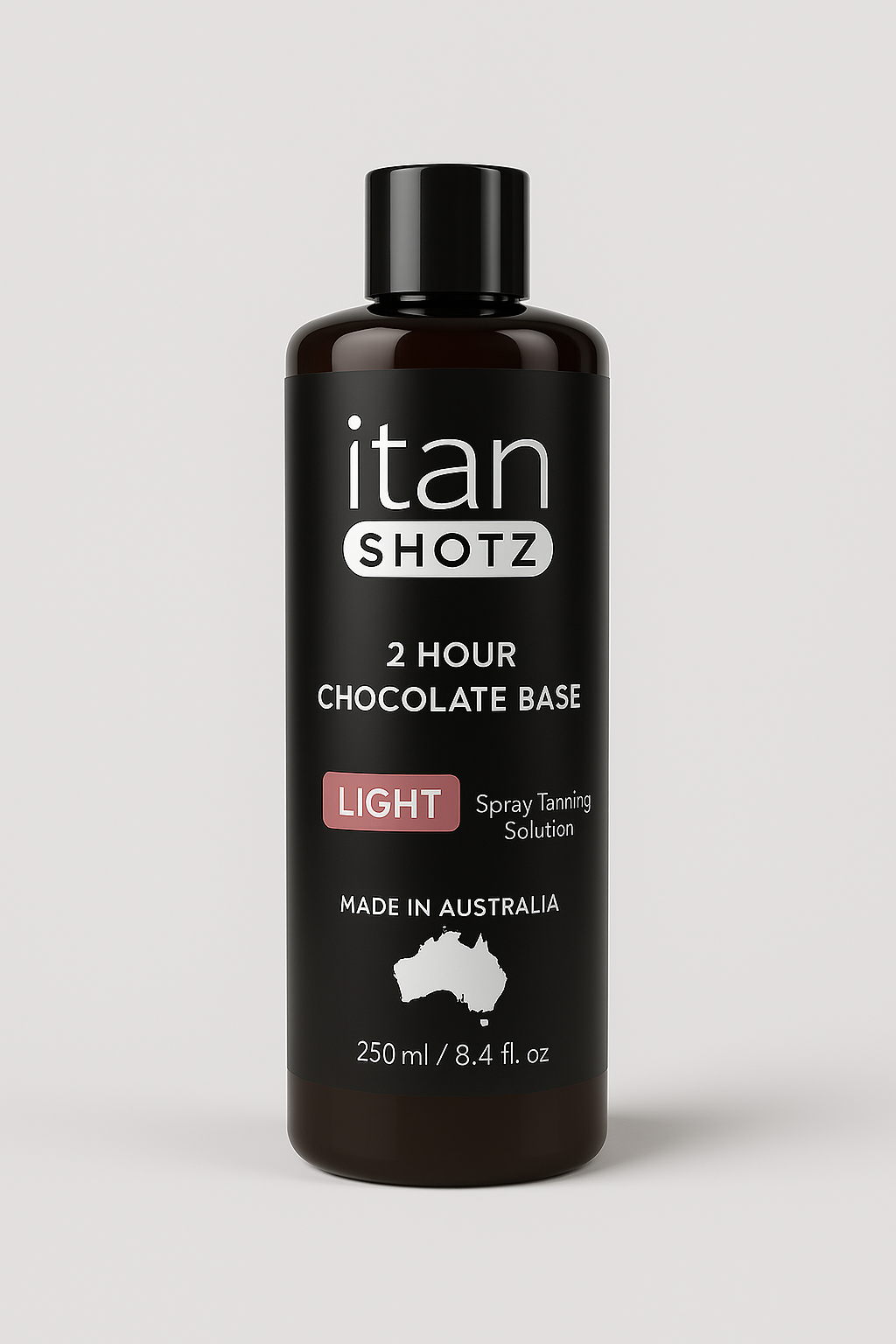 iTan Shotz Light 250ml 2 Hour Chocolate Base spray tanning solution bottle