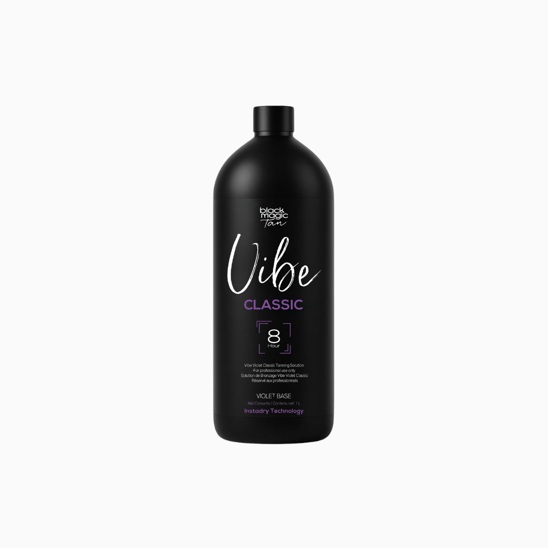 Black Magic Tan Vibe Violet Classic 8 Hour spray tan solution bottle – violet base professional tanning solution.