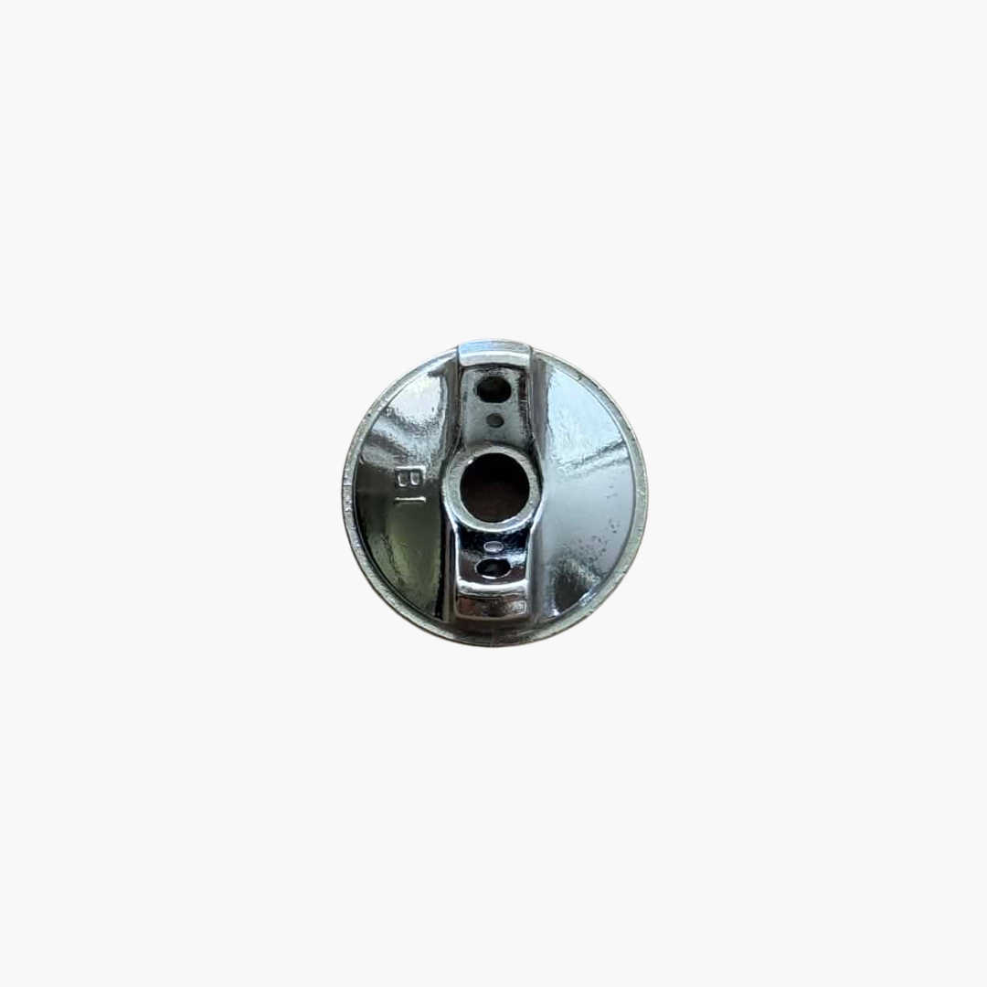 Deluxe gun fan cap chrome metal component with central opening