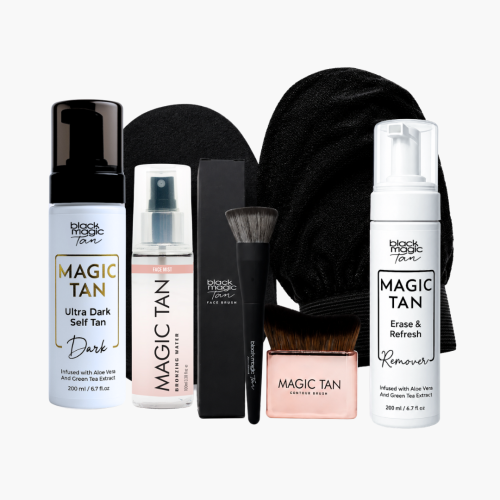 Magic Tan Ultra Dark Complete Self Tan Kit with Ultra Dark Self Tan, Bronzing Water, tanning brushes, mitts and Tan Remover