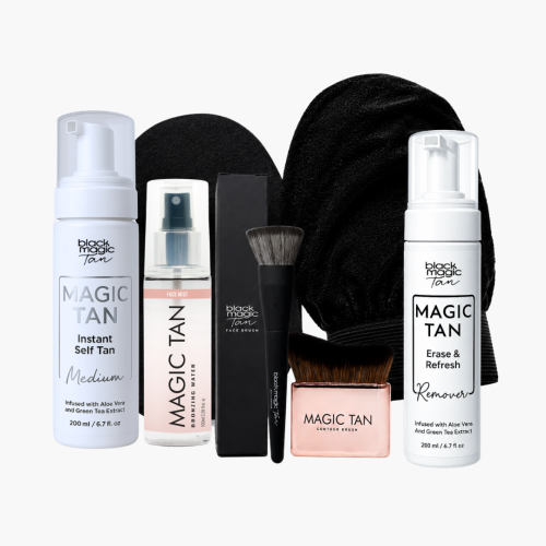 Magic Tan Complete Self Tan Kit with self tan mousse, bronzing water, brushes, mitts and tan remover